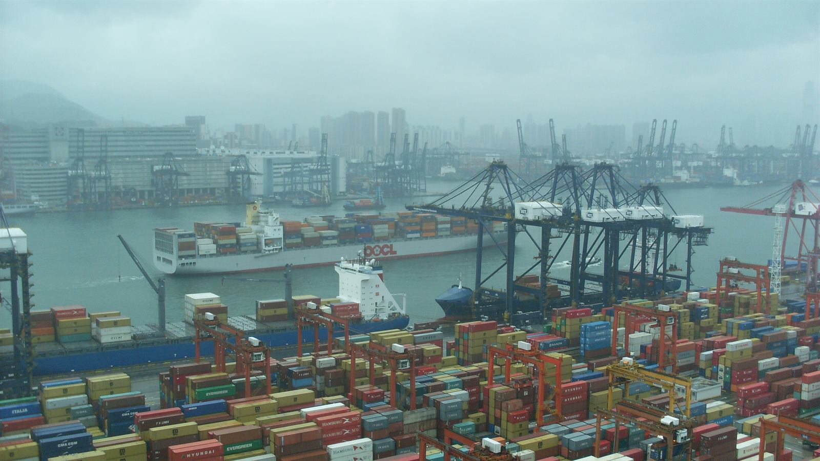 An OOCL vessel passing by CT9